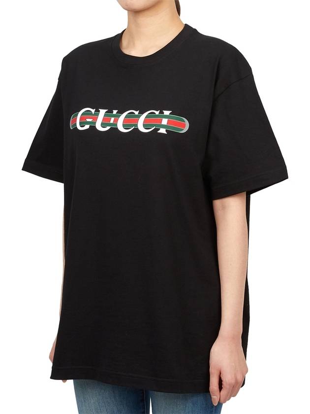 Web Print Cotton Short Sleeve T-Shirt Black - GUCCI - BALAAN 3