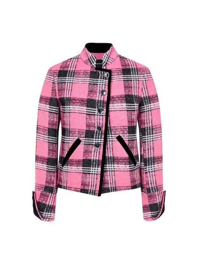 Women s Velvet Trim Checked Single Jacket Pink - EMPORIO ARMANI - BALAAN 1