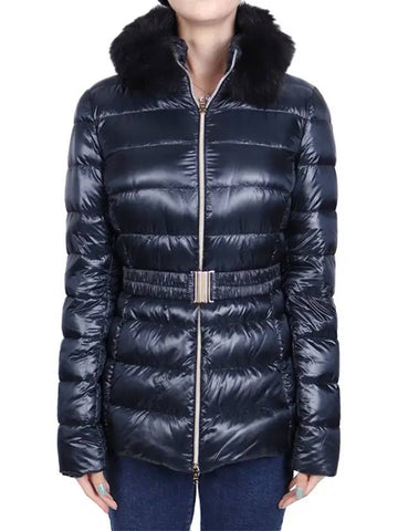 Women's Claudia Goose Down Natural Fur Padded Jacket Navy - HERNO - BALAAN 1