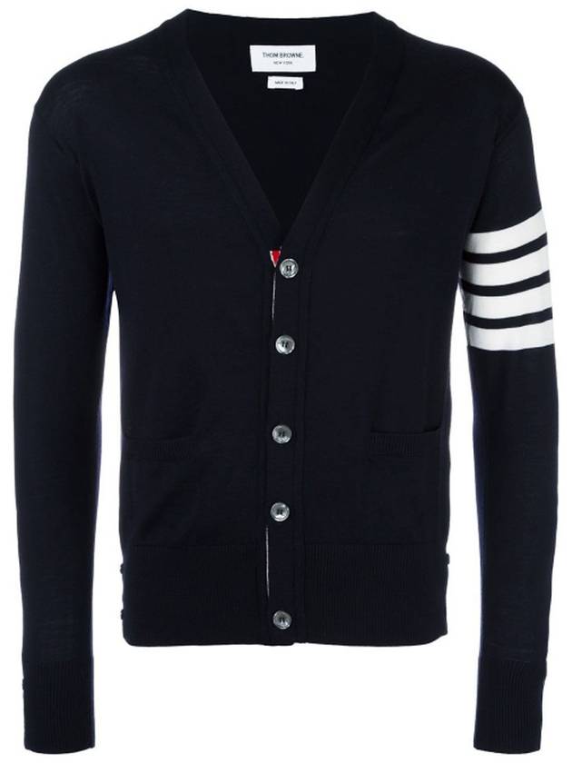 Men's Sustainable Classic Diagonal Wool Cardigan Navy - THOM BROWNE - BALAAN 2