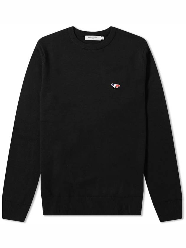 Tricolor Fox Patch Classic Round Neck Knit Top Black - MAISON KITSUNE - BALAAN 7