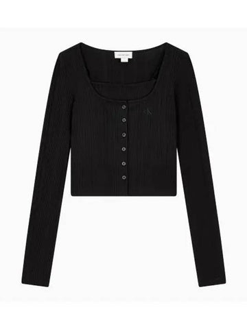 2 In 1 Rib Crop Slim Cardigan Black - CALVIN KLEIN - BALAAN 1