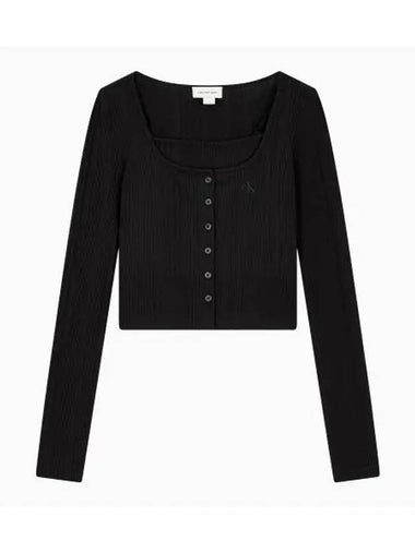 2 In 1 Rib Crop Slim Cardigan Black - CALVIN KLEIN - BALAAN 1