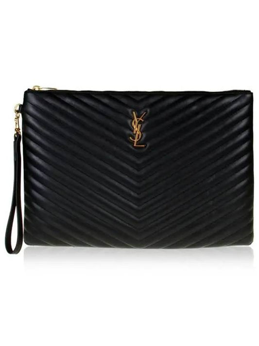 Gold Monogram Document Holder In Matelasse Leather Black - SAINT LAURENT - BALAAN 2