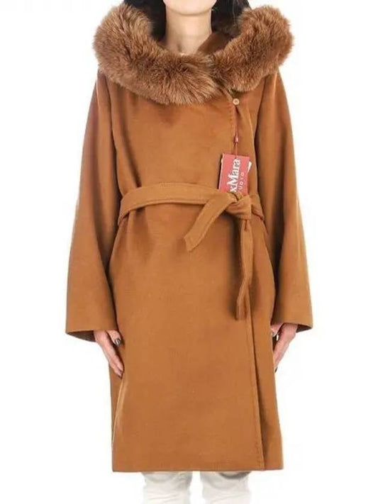 Mango Fox Fur Hooded Wool Single Coat Brown - MAX MARA - BALAAN 2