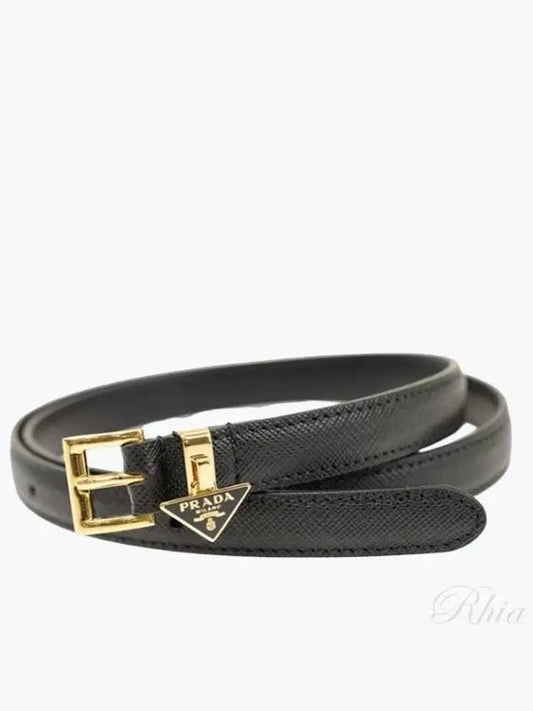 Triangular Logo Charm Saffiano Leather Belt Black - PRADA - BALAAN 2