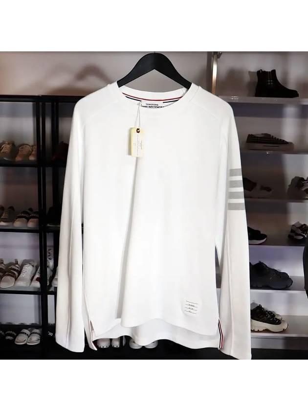 4-Bar Striped Cotton Long Sleeve T-Shirt White - THOM BROWNE - BALAAN 4