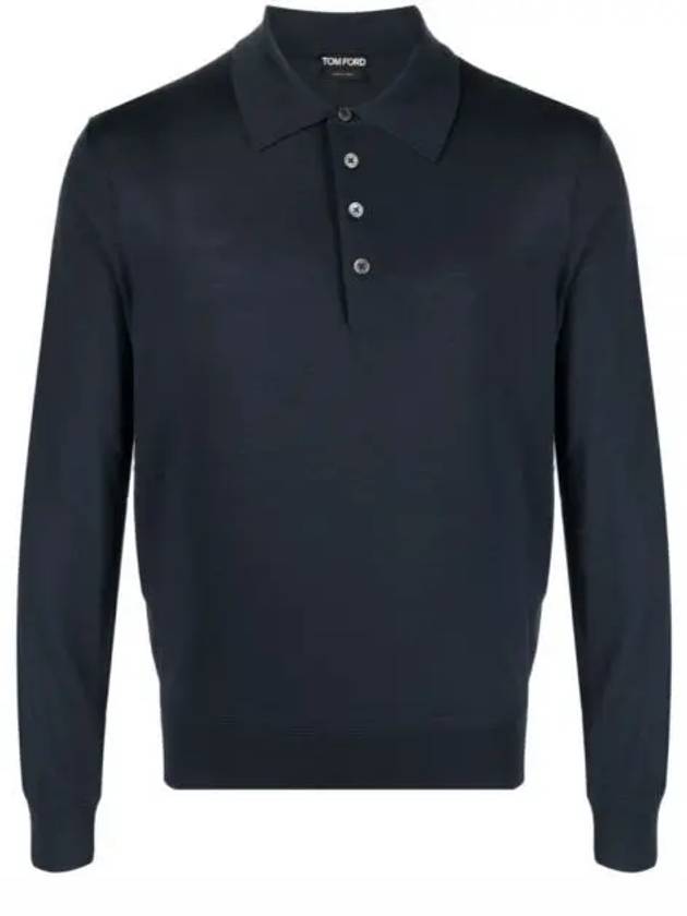 Knit Wool Long Sleeve Polo Shirt Navy - TOM FORD - BALAAN 2