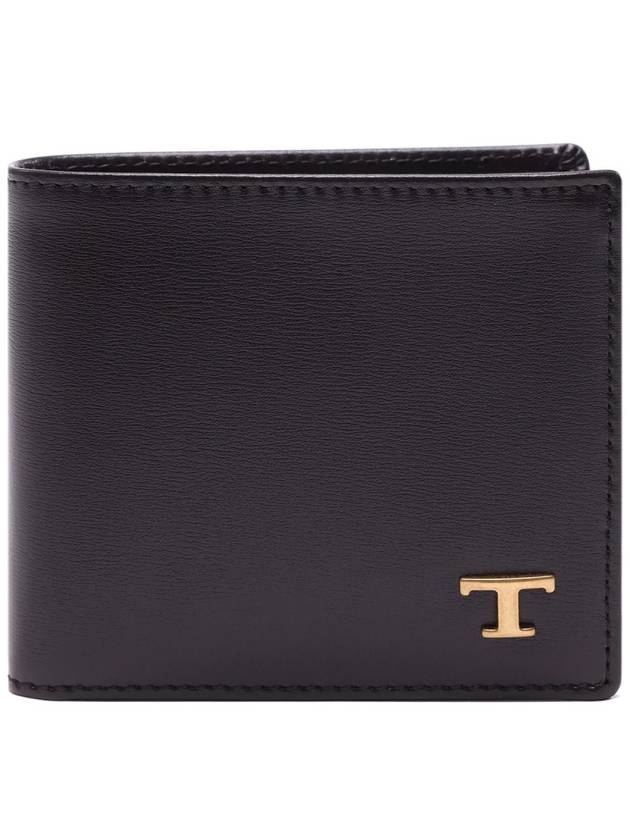 Men's Logo Plaque Leather Half Wallet Black - TOD'S - BALAAN 3