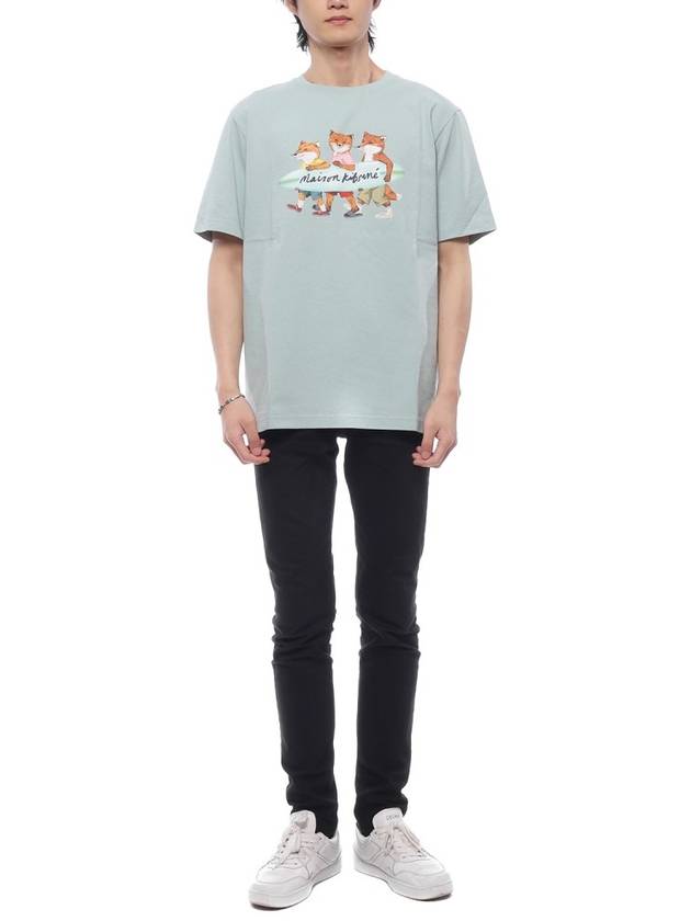 Surfing Foxes Logo Print Short Sleeve T-Shirt Sky Blue - MAISON KITSUNE - BALAAN 4