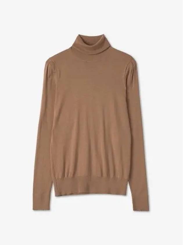 Scalloped Sleeve Edge Wool Turtleneck Brown - CHLOE - BALAAN 2