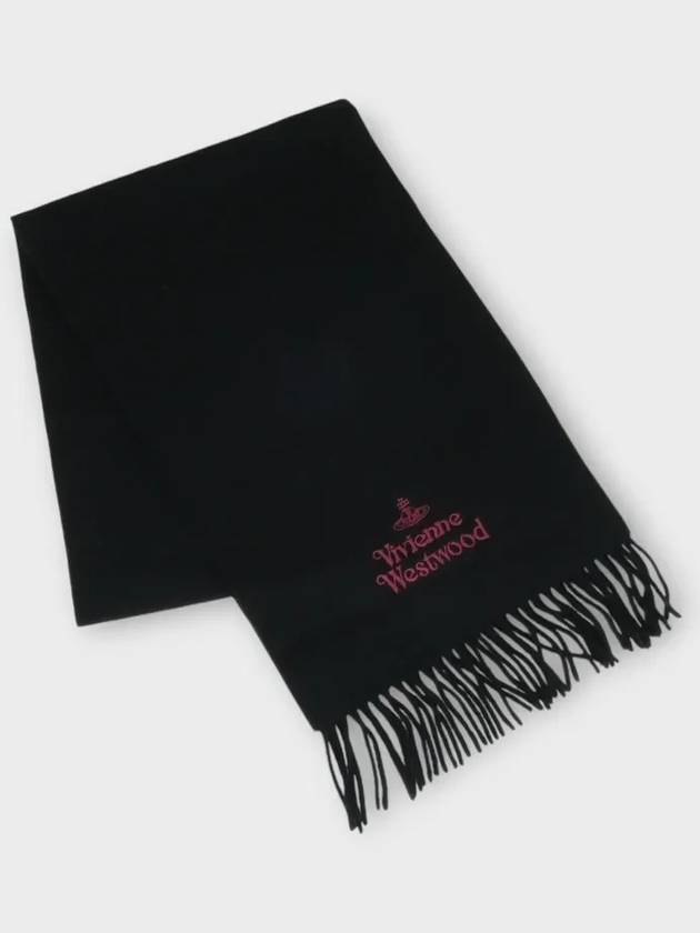 Logo Wool Fringe Muffler Anthracite Black - VIVIENNE WESTWOOD - BALAAN 4