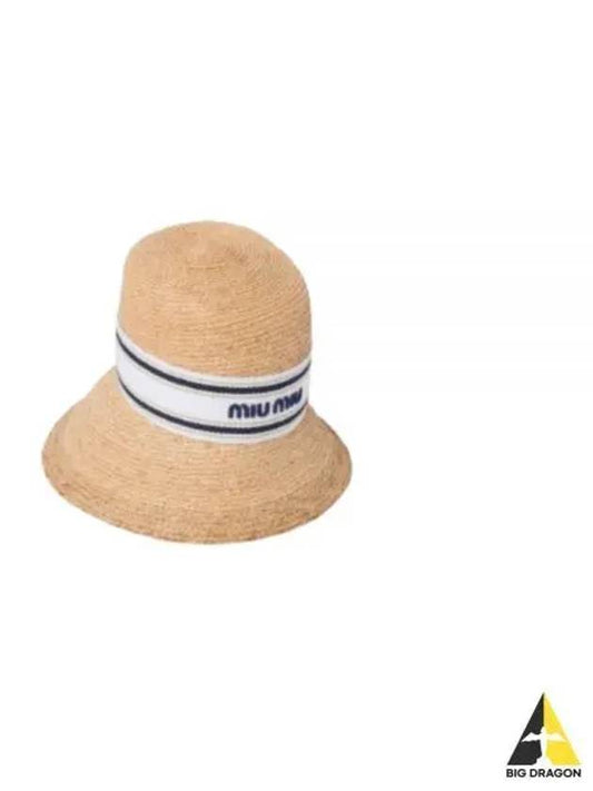 Logo Rafia Bucket Hat Beige - MIU MIU - BALAAN 2