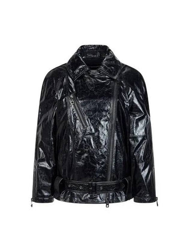 Women s Belted Wrinkle Leather Rider Jacket Black - EMPORIO ARMANI - BALAAN 1