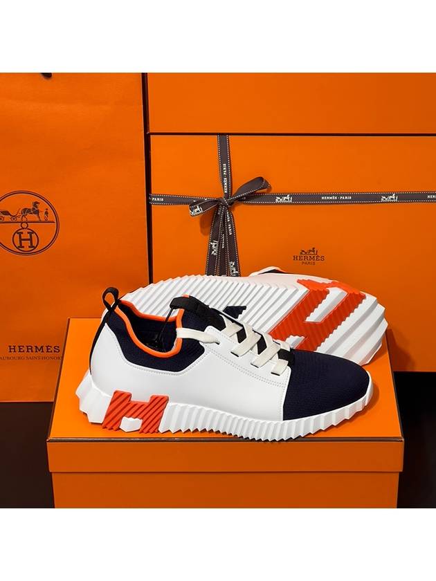 Men's Depart Sneakers Knit Calfskin Marine H Orange - HERMES - BALAAN 6