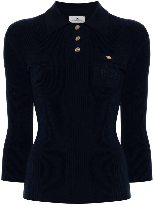 Embroidered logo knit PK shirt black - ELISABETTA FRANCHI - BALAAN 1