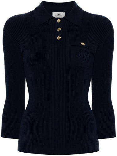 Embroidered logo knit PK shirt black - ELISABETTA FRANCHI - BALAAN 1