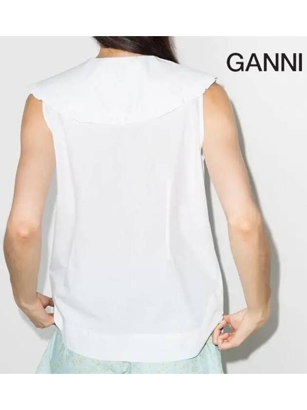 Ruffle Collar Button Sleeveless Shirt White - GANNI - BALAAN 6