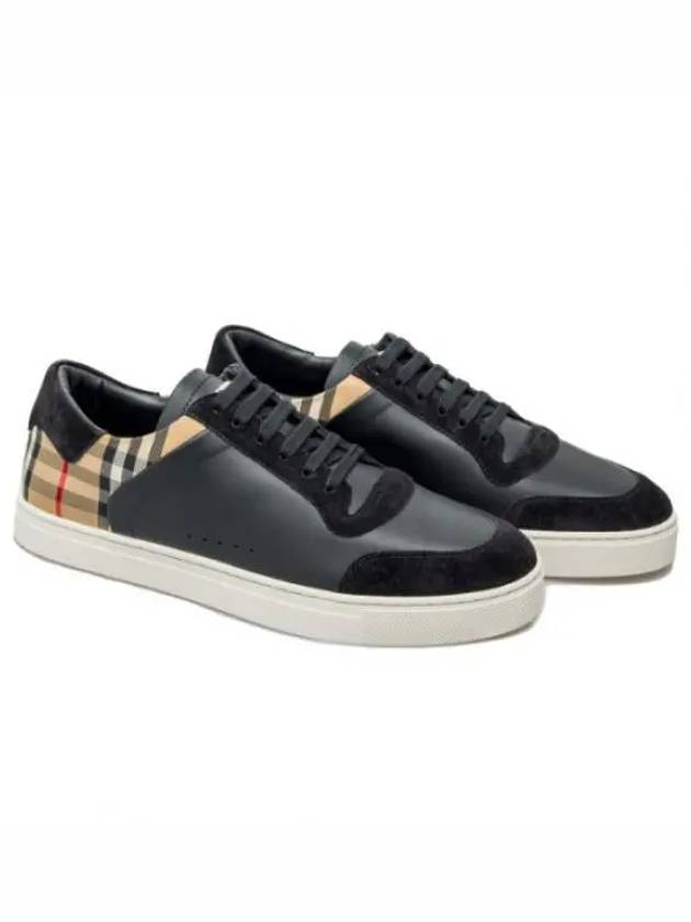 Checked Leather Suede Low Top Sneakers Black - BURBERRY - BALAAN 2