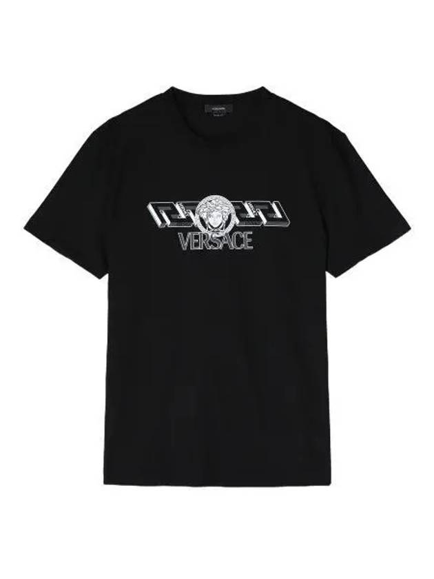 Logo print t shirt black short sleeve - VERSACE - BALAAN 1