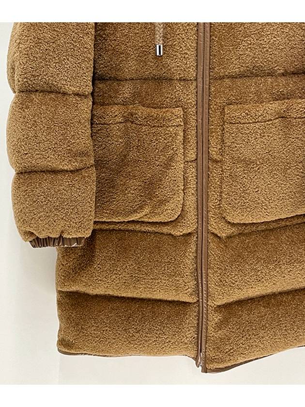 Women s Logo Patch BELCASTEL Teddy Long Down Padded Jacket Camel Beige 1C00016 89AOF 26C - MONCLER - BALAAN 5