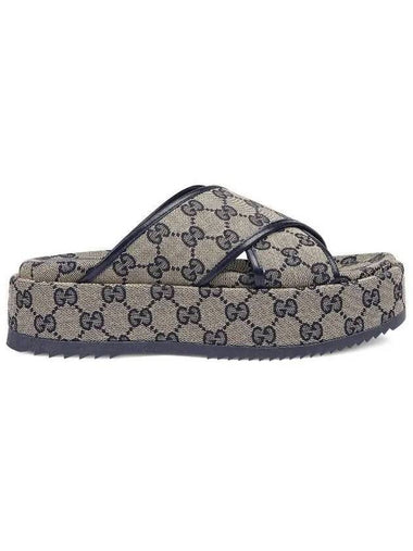 GG Platform Canvas Slippers Beige Blue - GUCCI - BALAAN 1