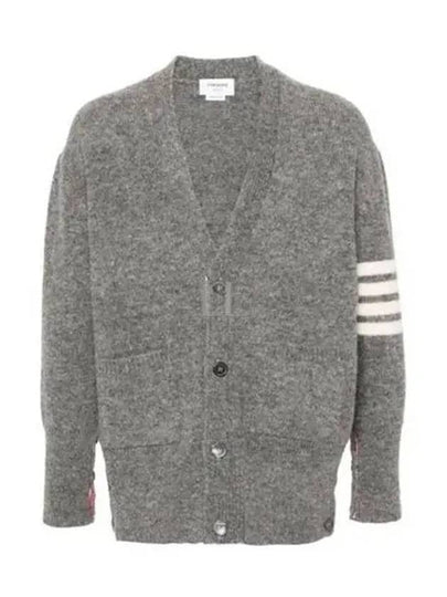 Irish Wool 4-Bar V Neck Cardigan Grey - THOM BROWNE - BALAAN 2