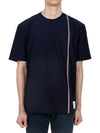 RWB Stripe Cotton Short Sleeve T-shirt Navy - THOM BROWNE - BALAAN 3