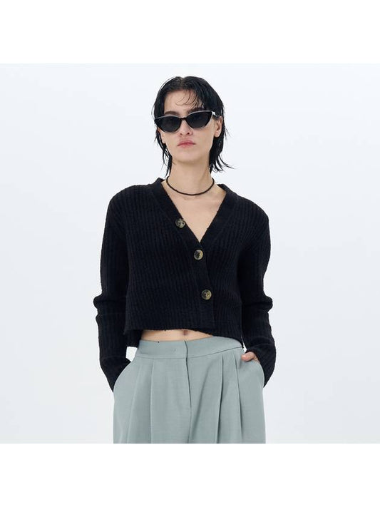 RIBBED KNIT CROPPED CARDIGAN BLACK - ETCH - BALAAN 1