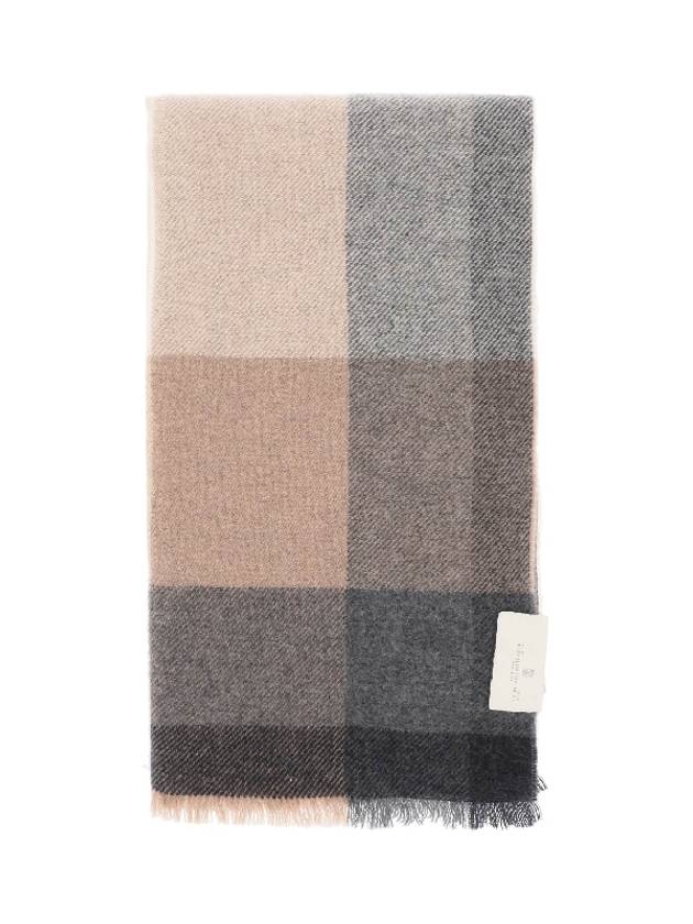 Twill Check Wool Cashmere Muffler - BRUNELLO CUCINELLI - BALAAN 3