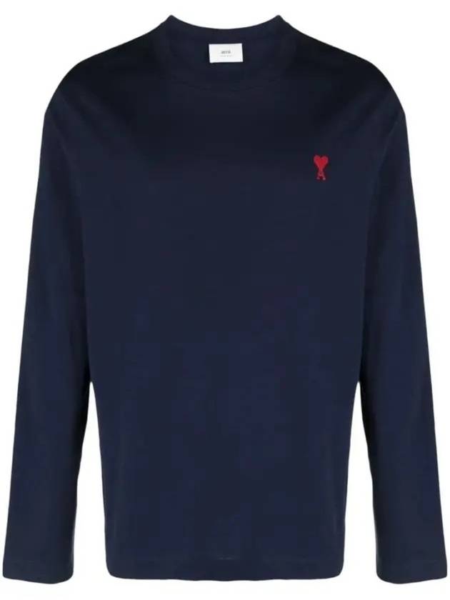 Chain Stitch Heart Logo Long Sleeve T-Shirt Navy - AMI - BALAAN 2