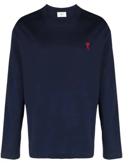 Chain Stitch Heart Logo Long Sleeve T-Shirt Navy - AMI - BALAAN 2