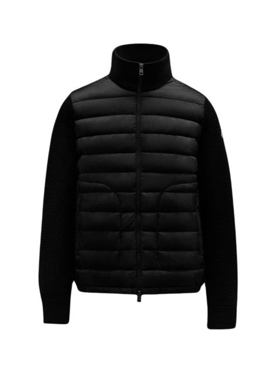 Men's Logo Patch Padded Wool Cardigan Black - MONCLER - BALAAN 2