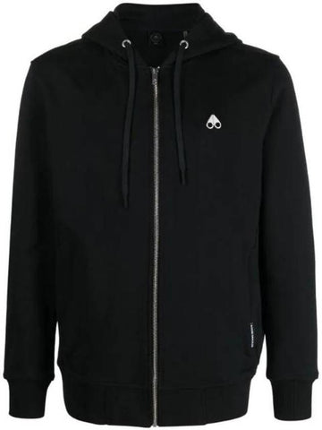 Dundas Logo Patch Cotton Zip Up Hoodie Black - MOOSE KNUCKLES - BALAAN 1