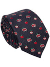 Men's Interlocking G Logo Apple Pattern Slim Silk Tie Navy - GUCCI - BALAAN 1