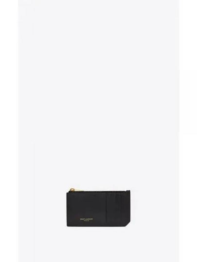 Coated Bark Leather Fragment Zipper Card Wallet Black - SAINT LAURENT - BALAAN 2