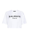 Logo Print Cotton Cropped Short Sleeve T-shirt White - BALMAIN - BALAAN 1