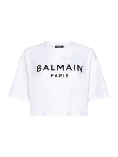 Logo Print Cotton Cropped Short Sleeve T-shirt White - BALMAIN - BALAAN 1