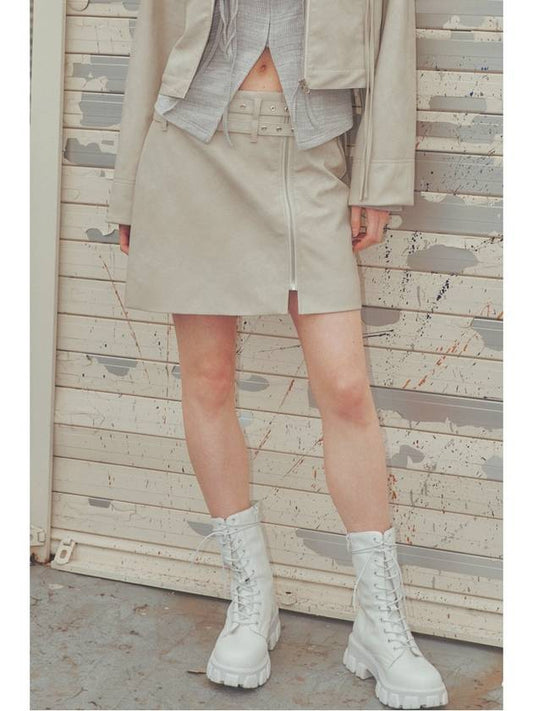 Fake leather zipper belt mini skirt beige - DIAIRE - BALAAN 1