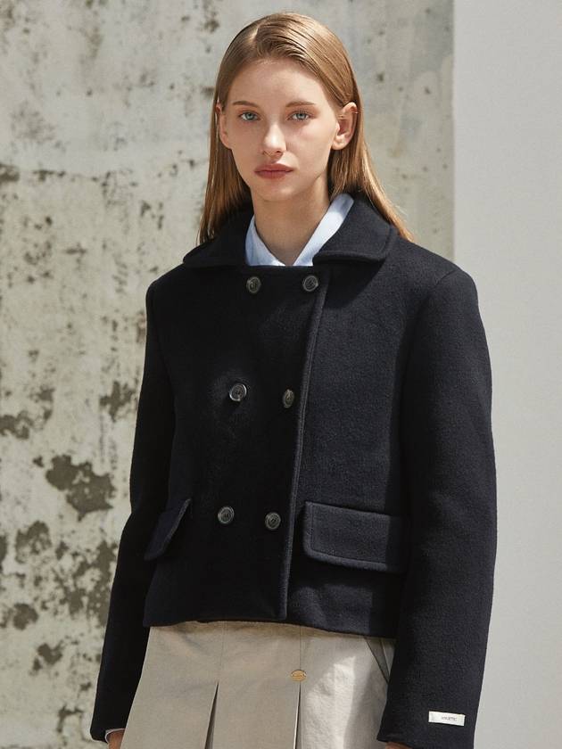 WOOL DOUBLE CROP COAT NAVY - ANOETIC - BALAAN 3