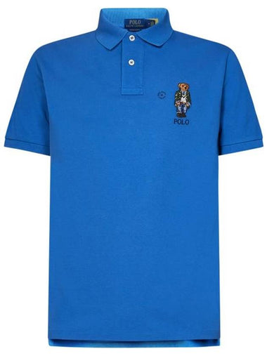 Bear Motif Slim Fit Cotton Polo Shirt Blue - POLO RALPH LAUREN - BALAAN 1