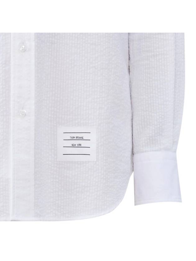 Armband Detail Seersucker Long Sleeve Shirt White - THOM BROWNE - BALAAN 4