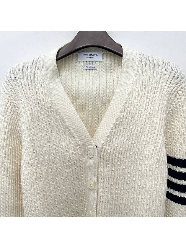 4 Bar Cable Wool Crop Cardigan Ivory - THOM BROWNE - BALAAN 4