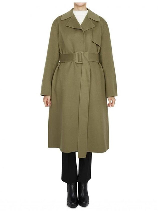 Wrap Wool Cashmere Belt Trench Coat Green - THEORY - BALAAN 2