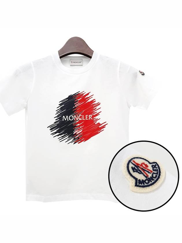 Kids Logo Motif Print Short Sleeve T Shirt 8Y 10Y Optical White 8C00022 89AFV 002 - MONCLER - BALAAN 1