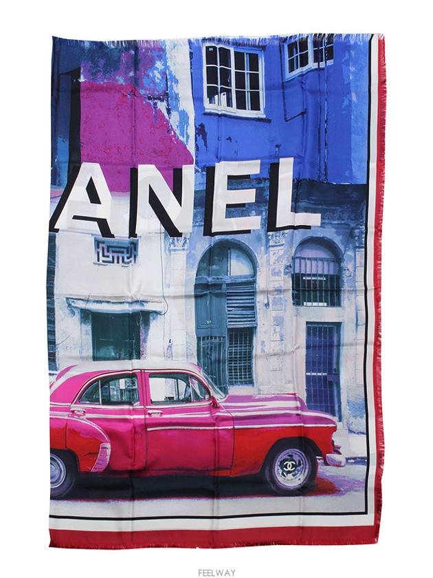 cruise cuba havana silk scarf shawl muffler red car - CHANEL - BALAAN 3