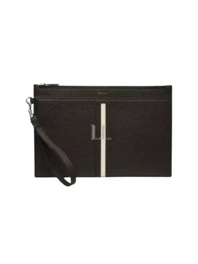 Logo Striped Leather Clutch Bag Black - BALLY - BALAAN 2