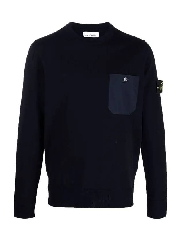 Men's Wappen Patch Pocket Cotton Knit Top Dark Navy - STONE ISLAND - BALAAN 2