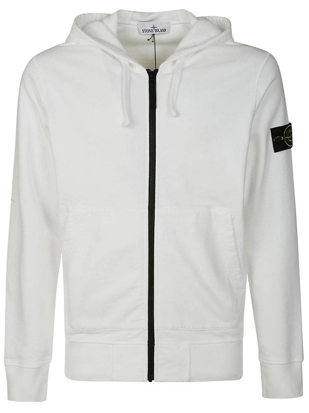 Wappen Patch Cotton Fleece Zip Up Hoodie White - STONE ISLAND - BALAAN 1