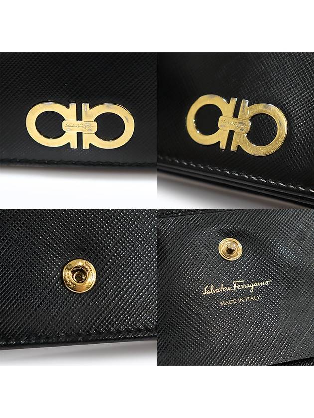 22 C330 Black Saffiano Leather Gold Plated Gancini Card Wallet - SALVATORE FERRAGAMO - BALAAN 7